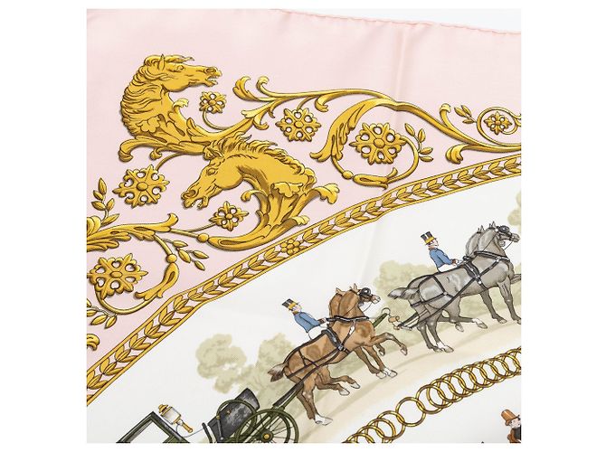 Foulard di seta Hermès Pink La Promenade De Longchamps 90 - vista 4