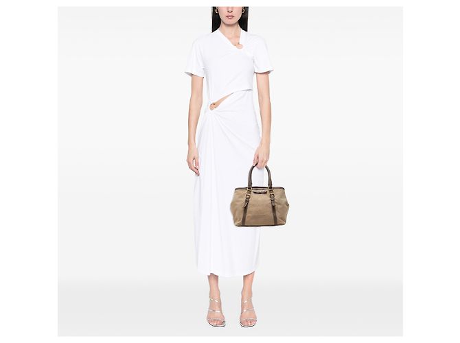 Prada Beige Canvas Canapa Logo Bow Satchel - Ansicht 6