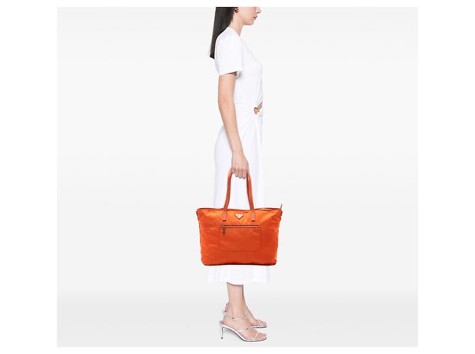 Sac satchel Prada en Tessuto avec garnitures en Saffiano Orange - vue 6