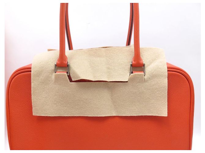 Hermès BORSA A MANO HERMES PLUME 28 CM IN PELLE GRANA ORANGE - vista 20