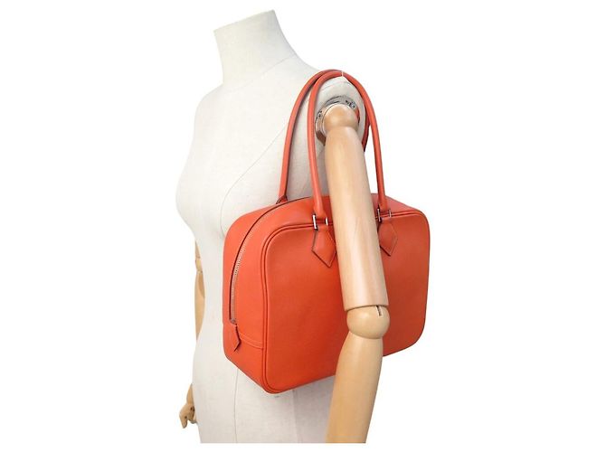 Hermès BORSA A MANO HERMES PLUME 28 CM IN PELLE GRANA ORANGE - vista 7