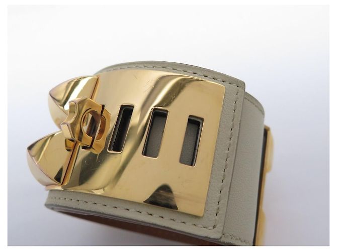 Hermès BRASLETE HERMES COLLIER DE CHIEN S 14-17CM CUERO SWIFT CREME & DORE BANGLE - vista 11