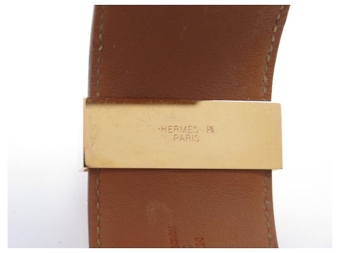 Hermès BRASLETE HERMES COLLIER DE CHIEN S 14-17CM CUERO SWIFT CREME & DORE BANGLE - vista 5