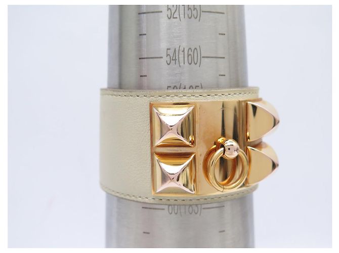 Hermès BRASLETE HERMES COLLIER DE CHIEN S 14-17CM CUERO SWIFT CREME & DORE BANGLE - vista 9