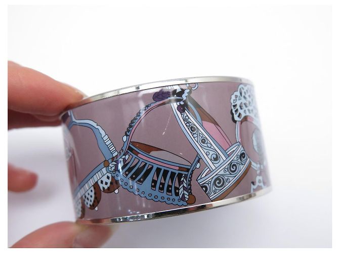 Hermès HERMES EMAIL XL CONCOURS D'ETRIERS 18CM ROSE BLEU BRACELET CUFF BANGLE - view 11