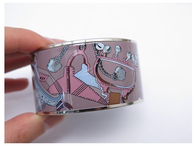 Hermès HERMES EMAIL XL CONCOURS D'ETRIERS 18CM ROSE BLEU BRACELET CUFF BANGLE - view 12