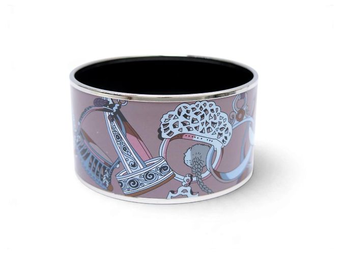 Hermès HERMES EMAIL XL CONCOURS D'ETRIERS 18CM ROSE BLEU BRACELET CUFF BANGLE - view 4