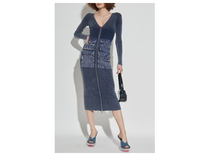Vestido midi de algodón azul marino Diesel M-MELTI-LS - vista 2