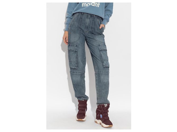 Isabel Marant Etoile Nayla jeans cargo blu cotone - vista 3