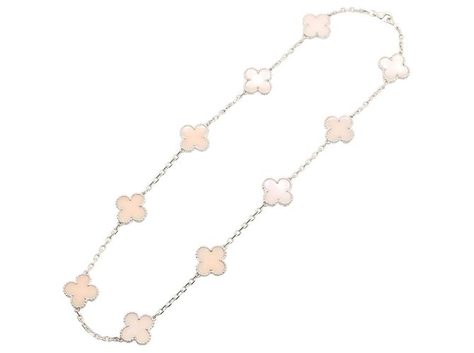 Collana Van Cleef & Arpels Vintage Alhambra Opale Rosa Oro Bianco Au750 - vista 2