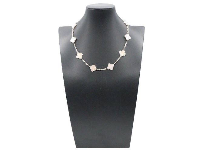 Collana Van Cleef & Arpels Vintage Alhambra Opale Rosa Oro Bianco Au750 - vista 6