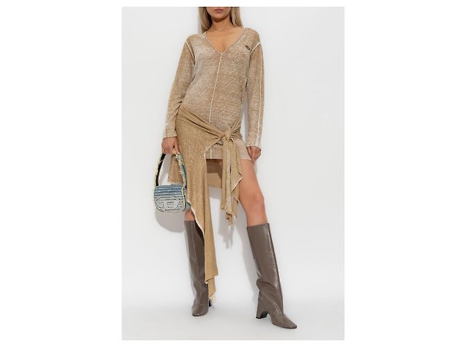 Vestido Diesel M-EGANKNOT de lino marrón beige - vista 2