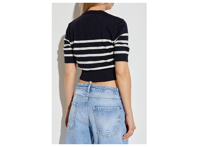 Dsquared2 Woll-Top mit Streifen in Navy Blau - Ansicht 4