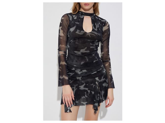 Autre Marque Top trasparente nero in mesh MISBHV con collo alto - vista 3