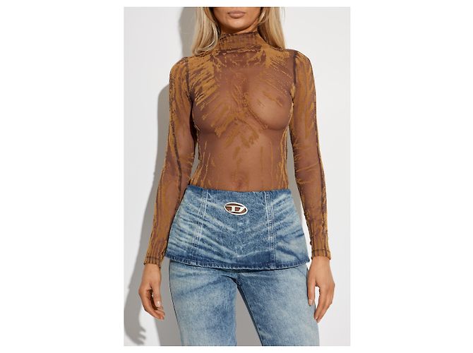 Body T-ANGERY Diesel Marrone in Mesh a Maniche Lunghe - vista 3