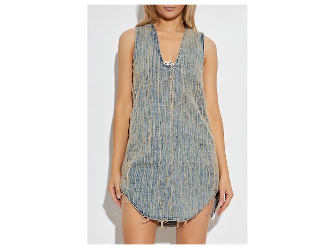 Diesel DE-LARIS--S2 Kleid aus blauer Baumwolle - Ansicht 3