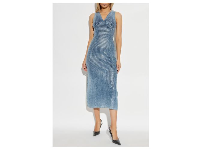 Vestido midi de algodón azul Diesel M-MILONG de canalé - vista 3