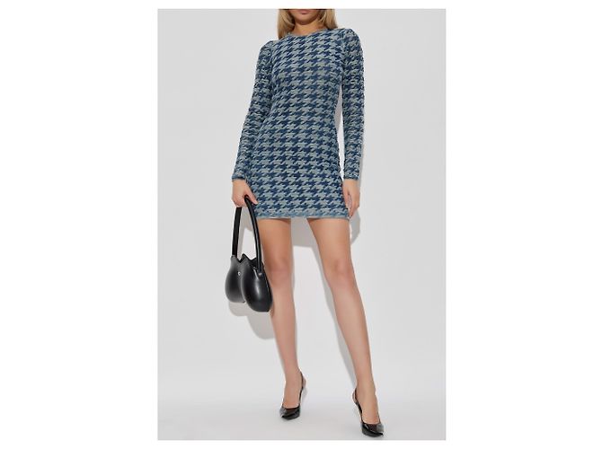 Vestido Diesel M-HALMA de algodón azul pata de gallo - vista 2