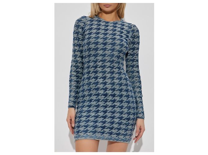 Vestido Diesel M-HALMA de algodón azul pata de gallo - vista 3