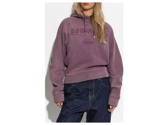 Felpa con cappuccio Dsquared2 Logo Viola in Cotone - vista 3
