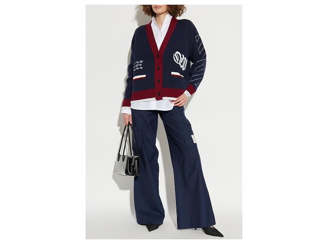 Off White navy blue wool cargo pants - view 2