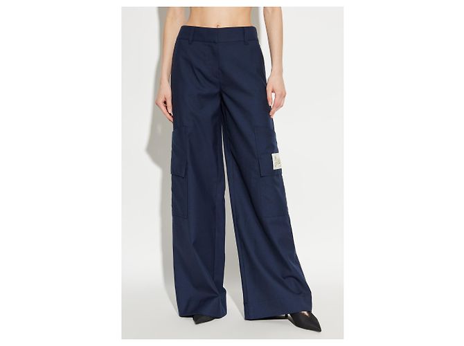 Off White navy blue wool cargo pants - view 3