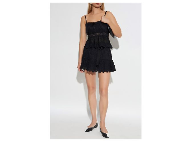 Top Rowina LoveShackFancy negro de algodón y encaje - vista 2