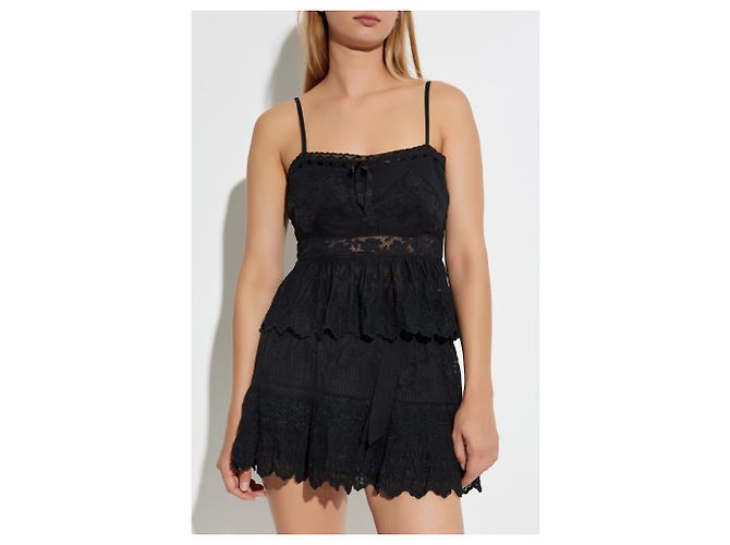 Top Rowina LoveShackFancy negro de algodón y encaje - vista 3
