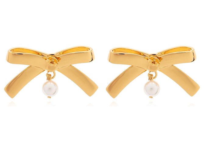 Orecchini Moschino a forma di fiocco dorati con perla - vista 3