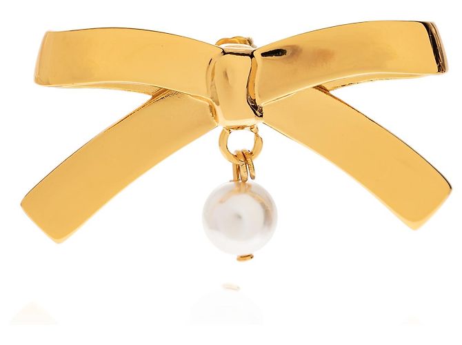 Orecchini Moschino a forma di fiocco dorati con perla - vista 4