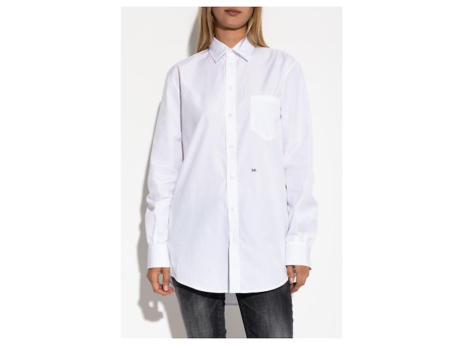 Camicia Oversized in Cotone Bianco Dsquared2 con Taschino - vista 3