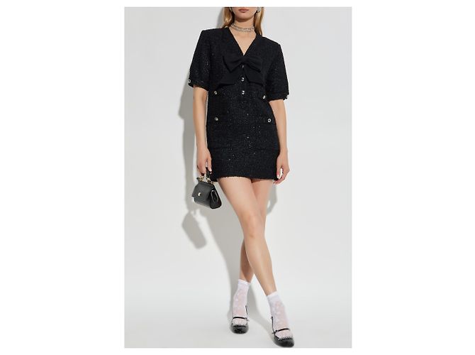 Alessandra Rich Vestido de tweed con lazo - vista 2