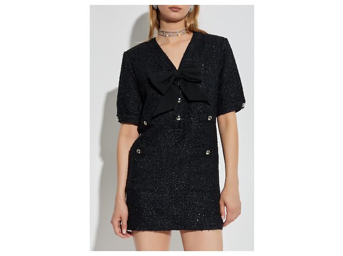 Alessandra Rich Vestido de tweed con lazo - vista 3