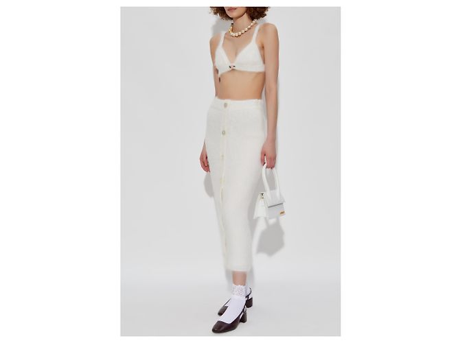 Falda Alessandra Rich de lana y mohair crema - vista 2