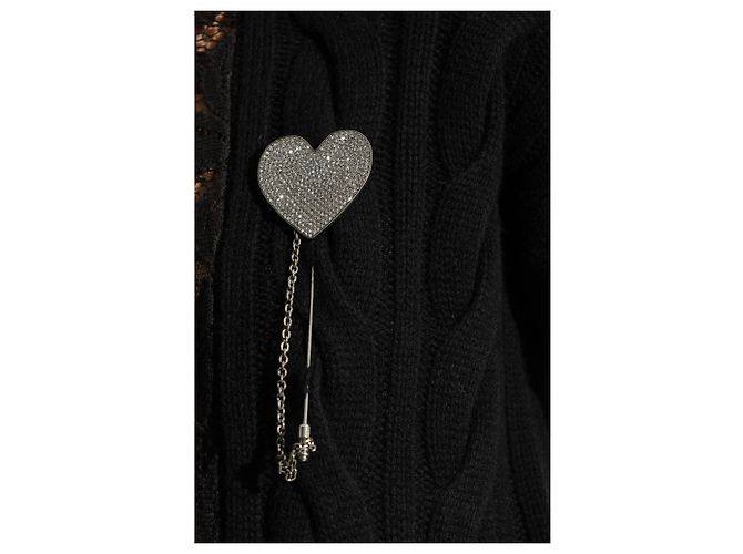 Moschino Herzförmige Kristallbrosche Silber - Ansicht 2