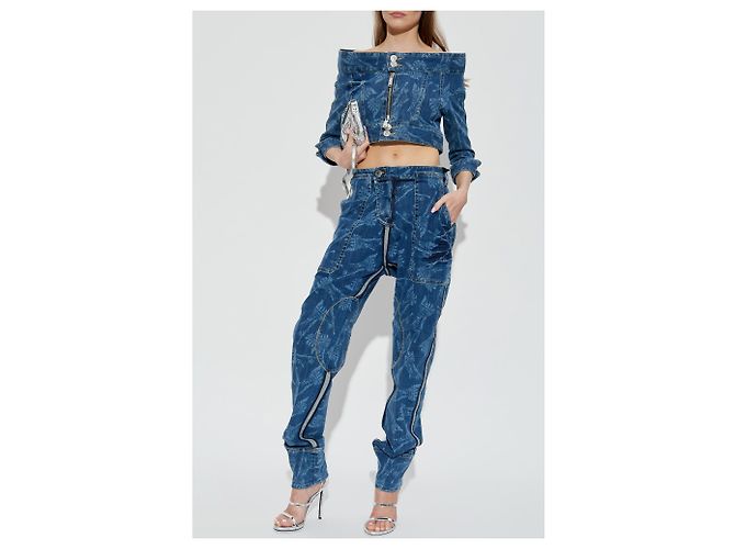 Dsquared2 x Vaquera Blue Denim Cropped Off-Shoulder Jacket - view 2
