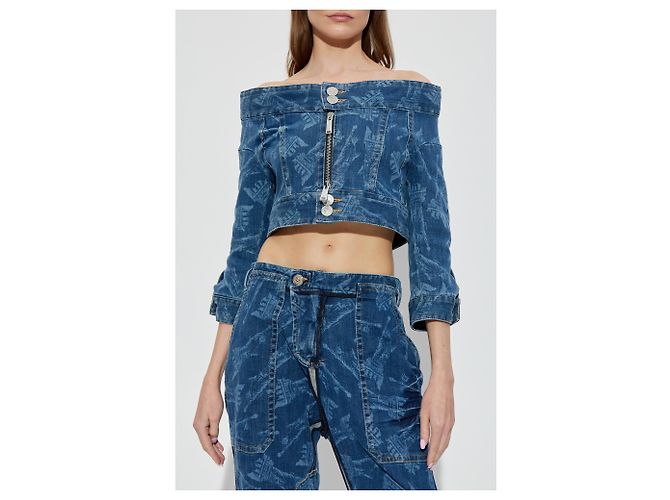 Dsquared2 x Vaquera Blue Denim Cropped Off-Shoulder Jacket - view 3