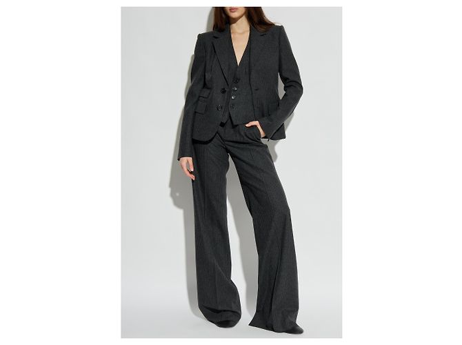 Pantalones de lana gris con raya diplomática Dsquared2 wide leg - vista 2