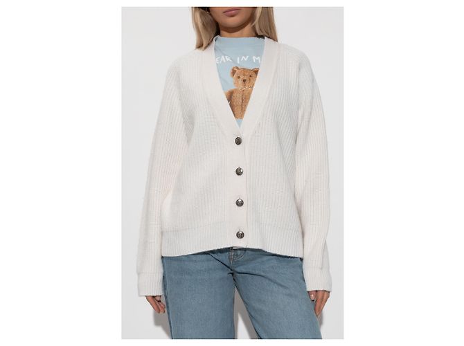 Palm Angels Cardigan aus Wolle mit V-Ausschnitt creme - Ansicht 3