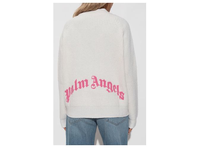 Palm Angels Cardigan mit V-Ausschnitt aus Wolle creme - Ansicht 4