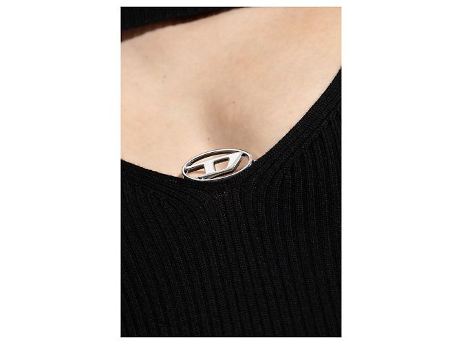 Diesel M-OLONI Kleid aus schwarzem Rippstrick Midi - Ansicht 5