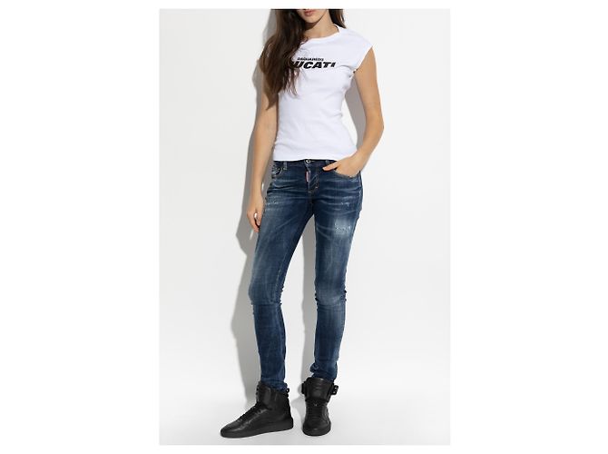 T-shirt in cotone bianca Dsquared2 X DUCATI - vista 2