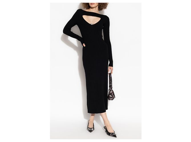 Diesel M-OLONI Kleid aus schwarzem Rippstrick Midi - Ansicht 2