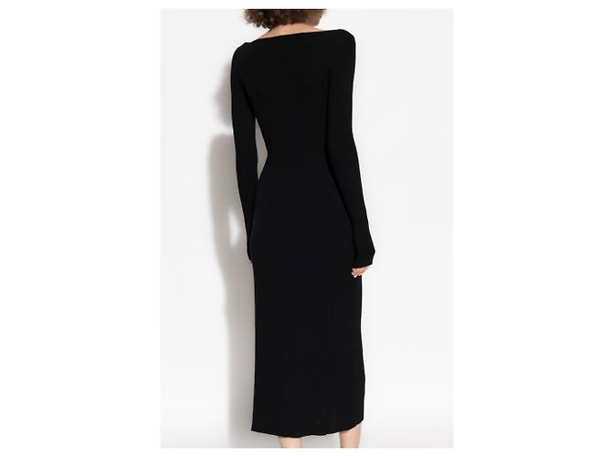 Diesel M-OLONI Kleid aus schwarzem Rippstrick Midi - Ansicht 4