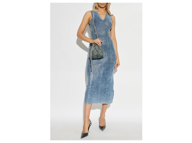 Vestido midi de algodón azul Diesel M-MILONG - vista 2