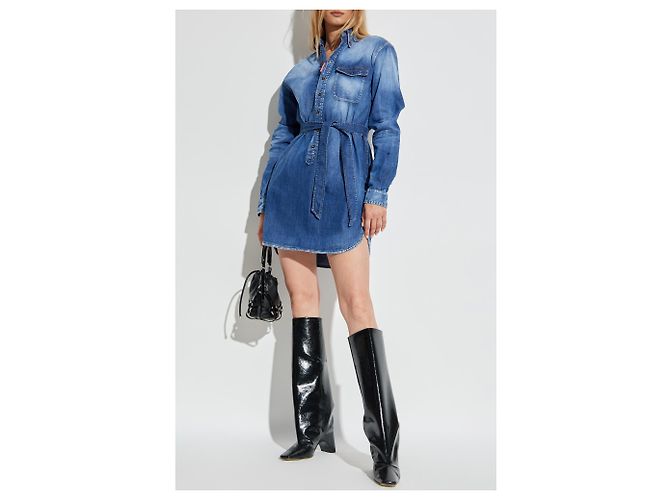 Abito chemisier in denim blu Dsquared2 - vista 2
