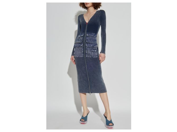 Vestido midi de algodón azul marino Diesel M-MELTI-LS - vista 3