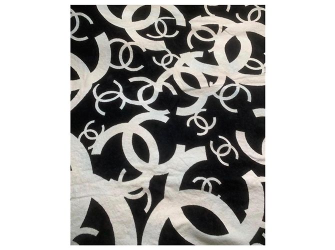 Chanel Monogramm Baumwoll-Handtuch Schwarz Weiß - Ansicht 2