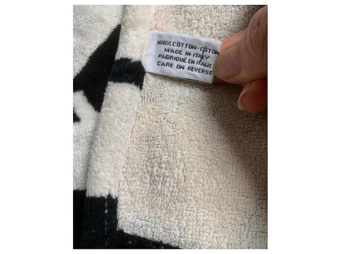 Chanel Monogramm Baumwoll-Handtuch Schwarz Weiß - Ansicht 3