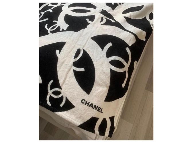 Chanel Monogramm Baumwoll-Handtuch Schwarz Weiß - Ansicht 5